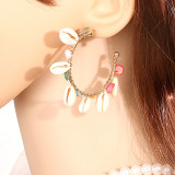 Women's summer circle turquoise natural stone conch earrings