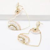 Fashion earrings ladies pure hand woven rice beads pearl love earrings