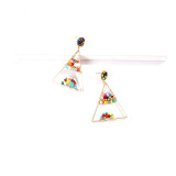 Pearl triangle long personalized golden earrings