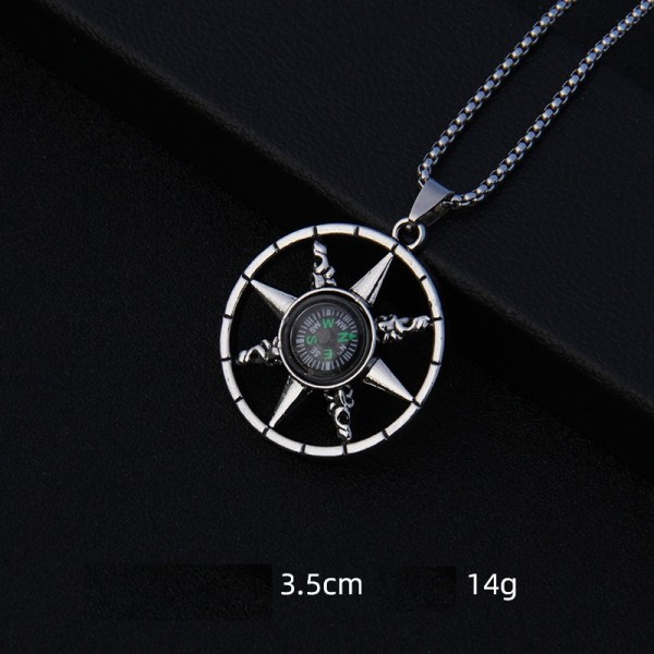 Vintage Pendant Punk Roman Rune Slavic Compass Anchor Stainless Steel 2.5mmx70cm Necklace