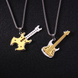 New European and American Punk Hip Hop Personality Rock Team Guitar Pendant Trend Fashion Couple Gold 2.5mmx70cm Necklace