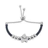 Stainless steel single charm bracelet set with adjustable leather cord
