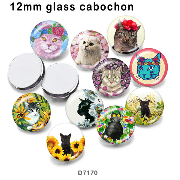 10pcs/lot  Cat  glass picture printing products of various sizes  Fridge magnet cabochon