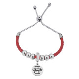 Stainless steel single charm bracelet set with adjustable leather cord