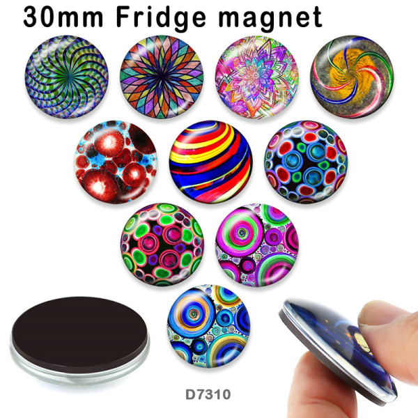 10pcs/lot  color  Pattern glass picture printing products of various sizes  Fridge magnet cabochon