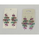 Colorful copper dragonfly color matching gradient long earrings