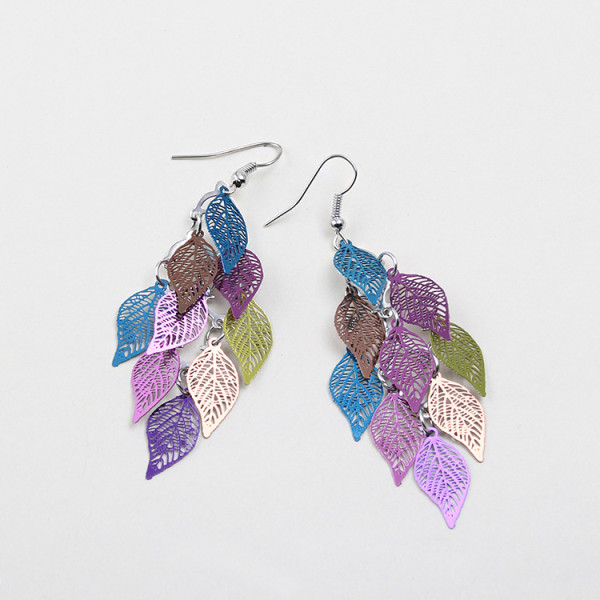 Leaf earrings, colorful nine-piece earrings, copper accessories, jewellery