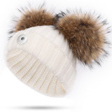 Children's woolen hats, warm in winter, knitted hats, wool balls fit 18mm snap button jewelry