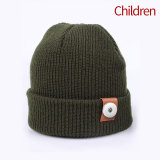 Children's knitted woolen hats, autumn and winter, solid color, warmth, baby knitted hats, all-match parent-child models fit 18mm snap button jewelry