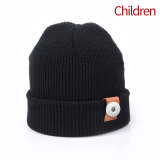 Children's knitted woolen hats, autumn and winter, solid color, warmth, baby knitted hats, all-match parent-child models fit 18mm snap button jewelry