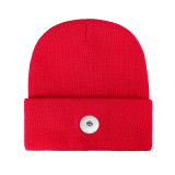 Pure color light board acrylic wool hat men and women lovers autumn and winter knitted warm hats fit 18mm snap button jewelry