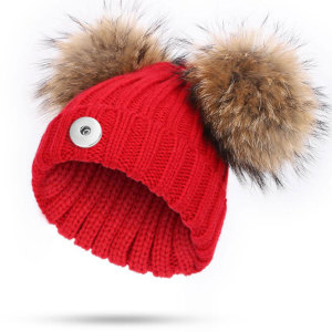 Children's woolen hats, warm in winter, knitted hats, wool balls fit 18mm snap button jewelry