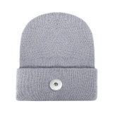 Pure color light board acrylic wool hat men and women lovers autumn and winter knitted warm hats fit 18mm snap button jewelry