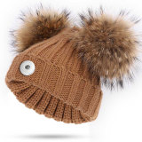 Children's woolen hats, warm in winter, knitted hats, wool balls fit 18mm snap button jewelry