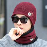 Winter new style maple leaf cotton hat knit suit plus velvet thickening warm outdoor leisure woolen hat male hat fit 18mm snap button jewelry