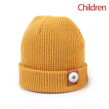 Children's knitted woolen hats, autumn and winter, solid color, warmth, baby knitted hats, all-match parent-child models fit 18mm snap button jewelry