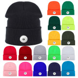 Pure color light board acrylic wool hat men and women lovers autumn and winter knitted warm hats fit 18mm snap button jewelry