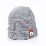 Knitted woolen hat, autumn and winter, solid color, warmth, knitted hat, all-match, parent-child fit 18mm snap button jewelry