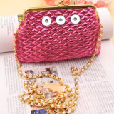 6 inches Golden rhombus Pearl chain Diagonal coin purse Snaps coin purse Storage bag fit 18mm snap button jewelry