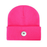 Pure color light board acrylic wool hat men and women lovers autumn and winter knitted warm hats fit 18mm snap button jewelry