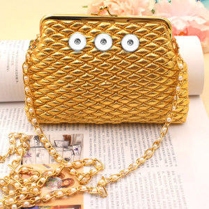 6 inches Golden rhombus Pearl chain Diagonal coin purse Snaps coin purse Storage bag fit 18mm snap button jewelry