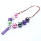 Children Purple Tassel Pendant Children's Necklace Adjustable Children's Beaded Necklace