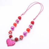 Children Valentine's Day Peach Heart Pendant Children's Necklace Adjustable Rope Children's Beaded Necklace for girls