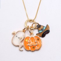 Children Halloween Pumpkin Pendant Chain Necklace Drop Oil Alloy Small Pendant Box Chain Children's Items