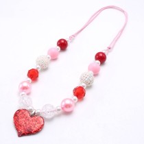 Children Valentine's Day Peach Heart Pendant Children's Necklace Adjustable Rope Children's Beaded Necklace for girls