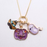 Children Halloween Pumpkin Pendant Chain Necklace Drop Oil Alloy Small Pendant Box Chain Children's Items
