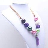 Children Purple Tassel Pendant Children's Necklace Adjustable Children's Beaded Necklace