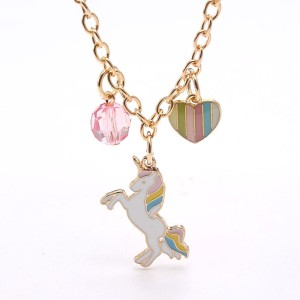 Children Unicorn Children's Necklace, Dripping Pony Alloy Pendant Chain, Children's Necklace Bracelet Set