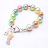 Children Alloy Fish Tail Pendant Children's Beaded Bracelet Pure Color Pearl Children's Bracelet