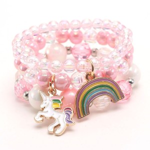 Children Dripping Rainbow Unicorn Pendant Children's Bracelet Pink Acrylic Children's Beaded Bracelet
