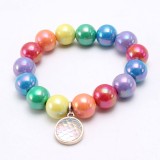 Children Rainbow beaded children's bracelet, cute dripping alloy pendant, children's beaded hand