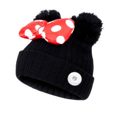 Autumn and winter new children 1-9 years old bow knot double hair ball Mickey cute sweet woolen hat warm knitted hat fit 18mm snap button jewelry