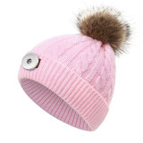 Children's wool hat imitation raccoon fur ball knitted hat twist hat fit 18mm snap button jewelry