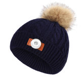Children's wool hat imitation raccoon fur ball knitted hat twist hat fit 18mm snap button jewelry
