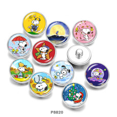 20MM Snoopy Cartoon  Print   glass  snaps buttons