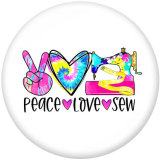 20MM  Love peace sew  Print   glass  snaps buttons