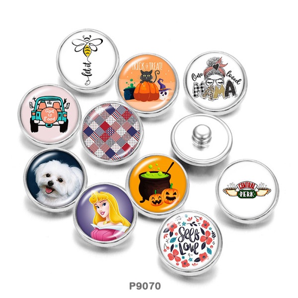 20MM  Dog  princess  Mama  Print  glass  snaps buttons