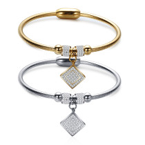 Ladies diamond square snake chain stainless steel gold magnet clasp bracelet