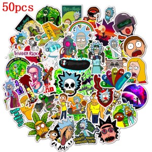 Contains 50 pieces of rick and morty cartoon stickers for suitcases and guitar personality decoration waterproof stickers