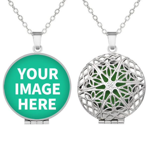 Custom designed  Stainless steel Printed picture photos aromatherapy box necklace with aromatherapy gasket