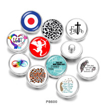 20MM  Faith  Feather   Print  glass  snaps  buttons