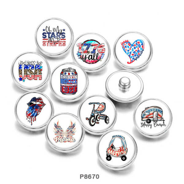 20MM  love  USA Independence Day  Mama  Print  glass  snaps  buttons