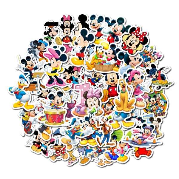 Contains 50 non-repetitive cartoon animated Mickey Mouse Waterproof stickers for children
