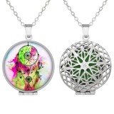 20 styles Stainless steel Printed picture photos aromatherapy box necklace with aromatherapy gasket  diameter 27mm