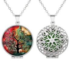 20 styles Stainless steel Printed picture photos aromatherapy box necklace with aromatherapy gasket  necklace for women 27mm