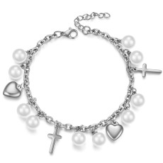 Love Cross Pearl Stainless Steel Bracelet
